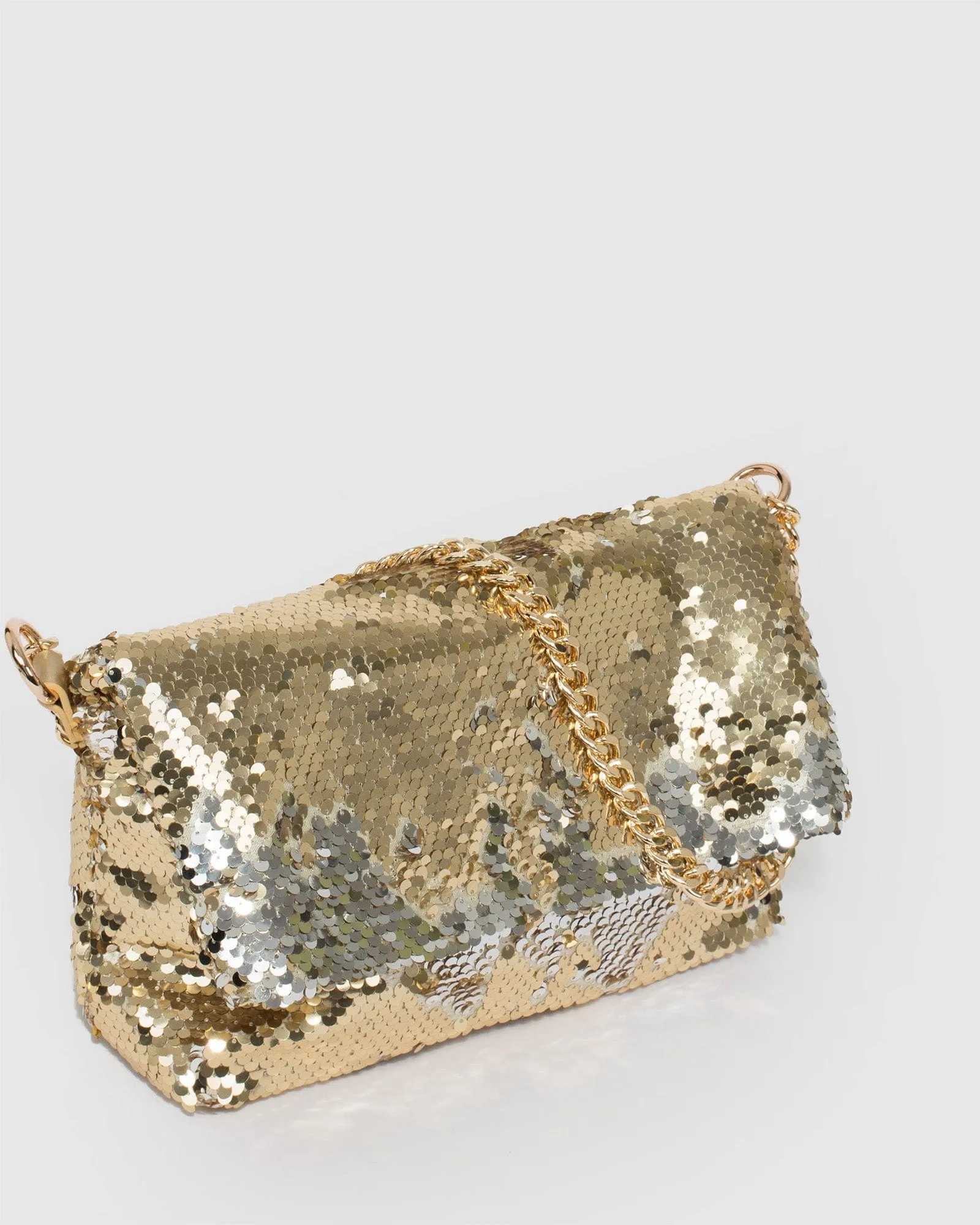 Sequin Foldover Gold Clutch Bag