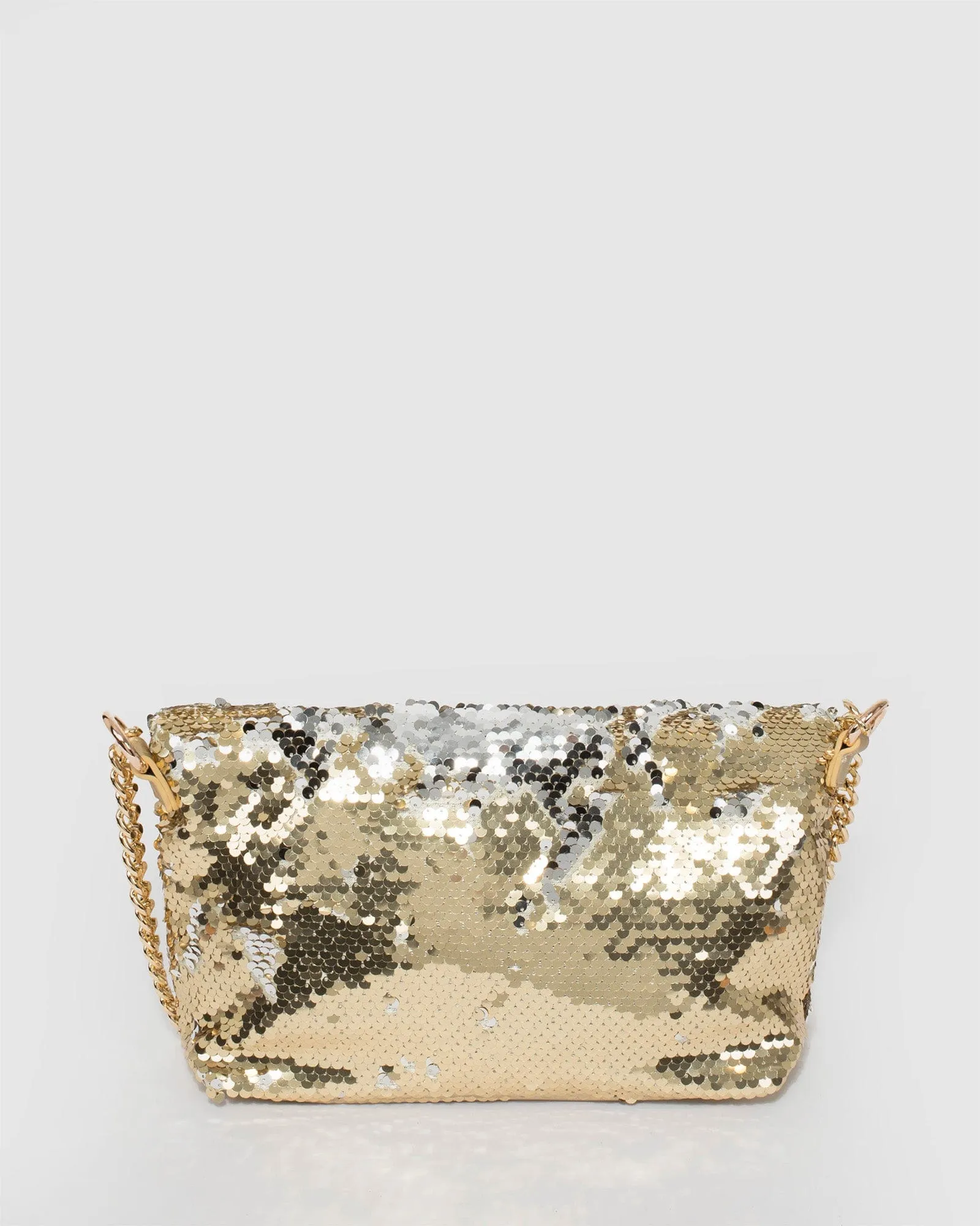 Sequin Foldover Gold Clutch Bag