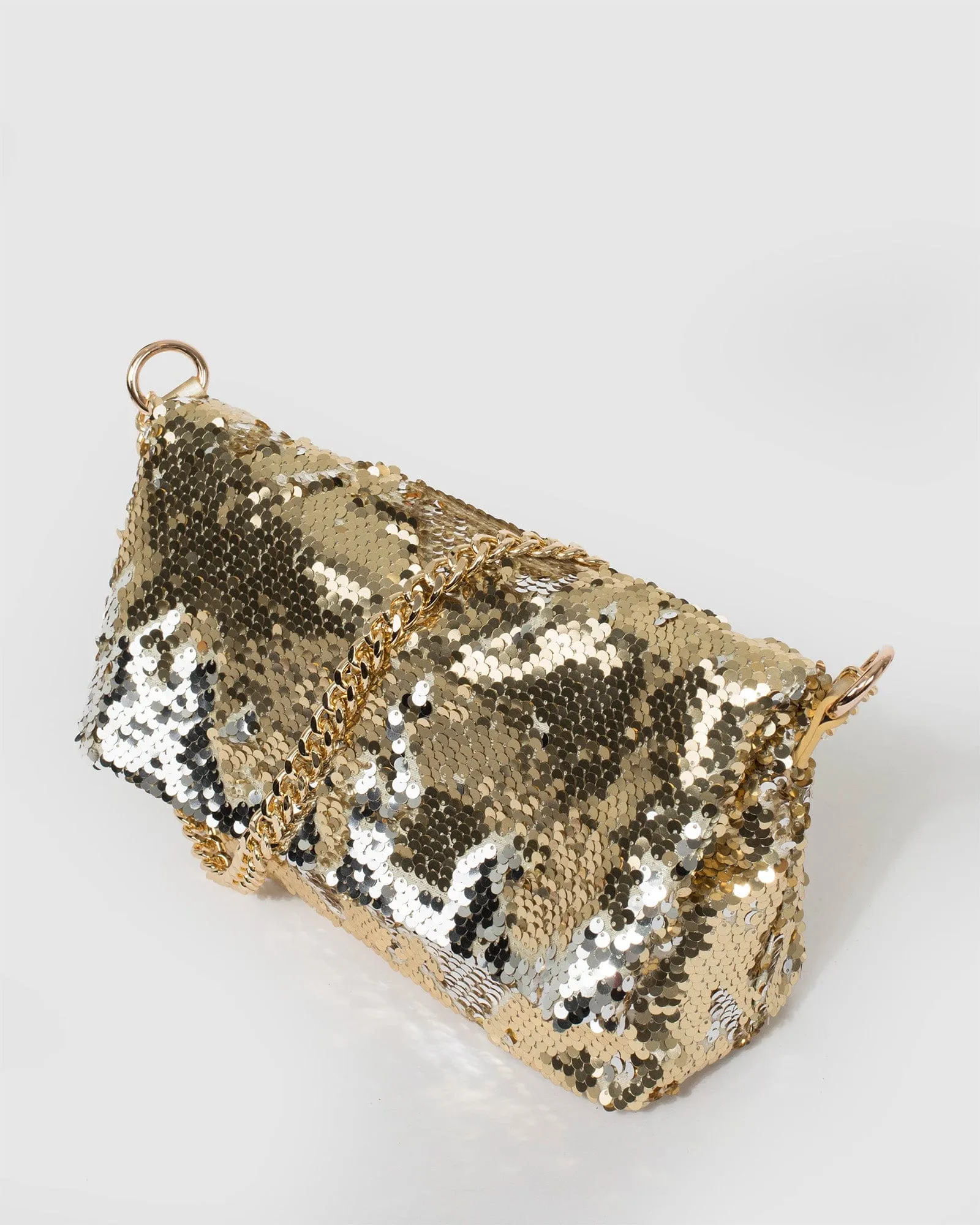 Sequin Foldover Gold Clutch Bag