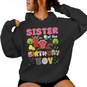 Sister Of The Birthday Boy Farm Animal Family Party Decor Women Hoodie