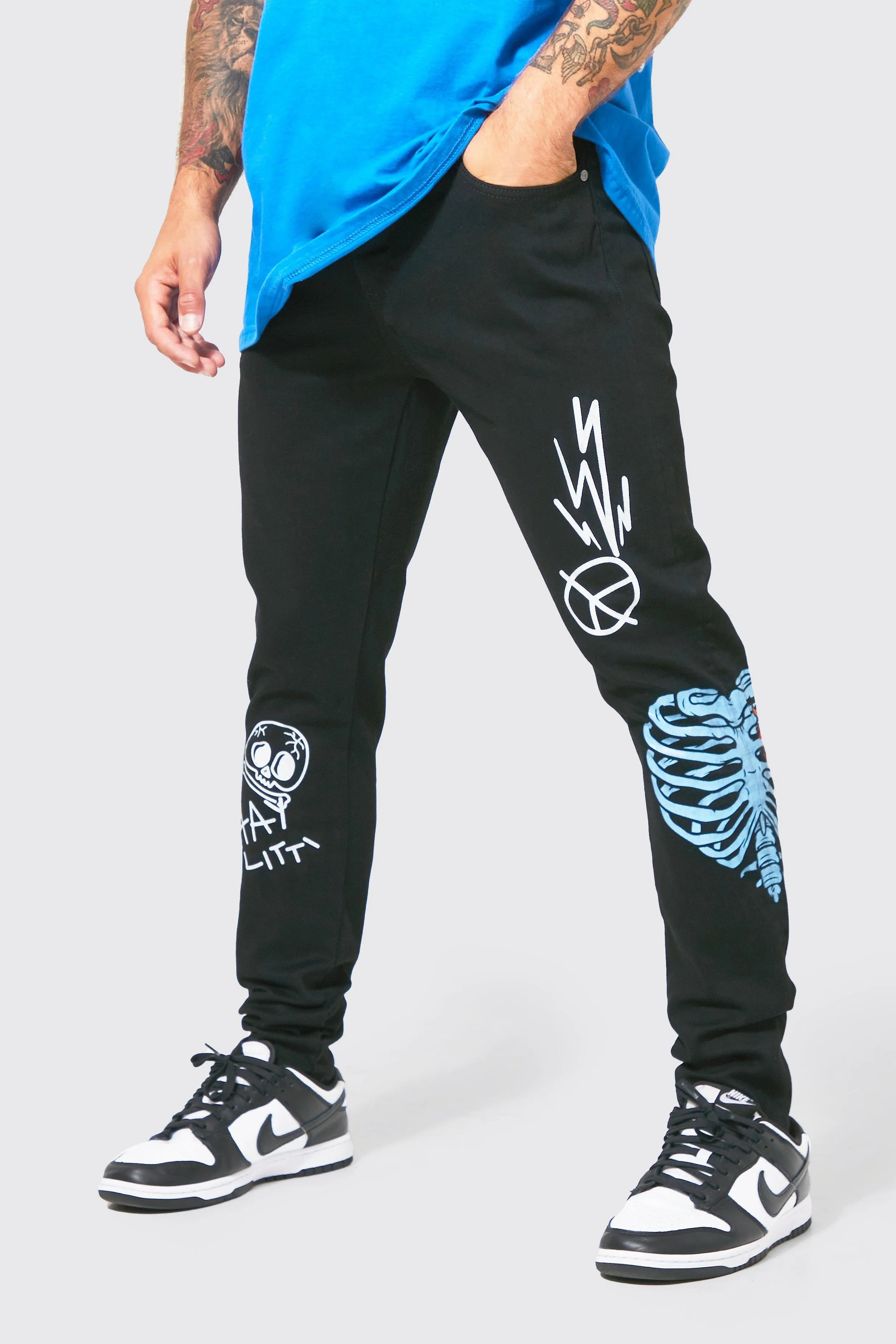 Skinny Stretch Multi Graffiti Print Jeans