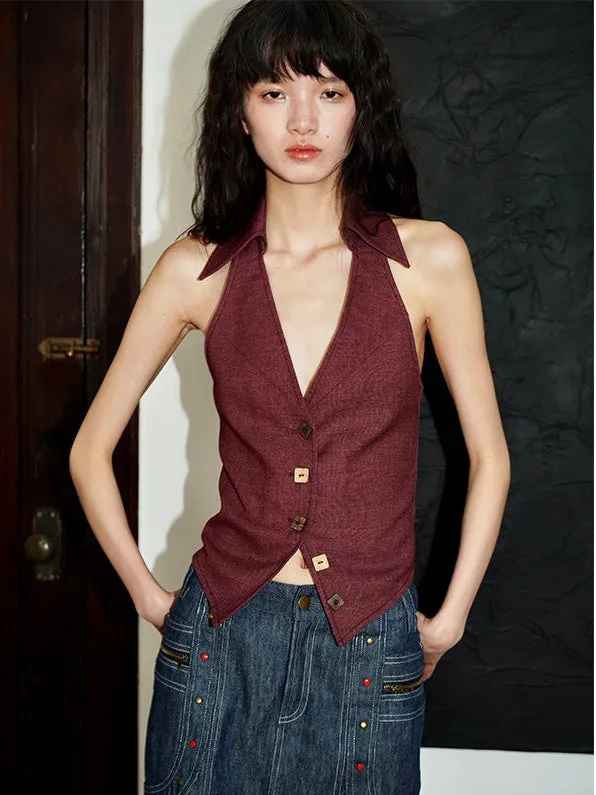 Slim-fit Backless V-neck Design Vest