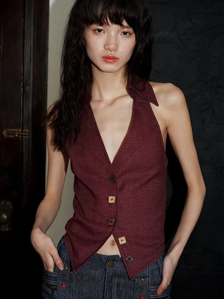 Slim-fit Backless V-neck Design Vest