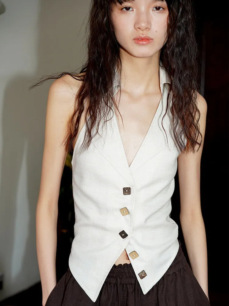 Slim-fit Backless V-neck Design Vest