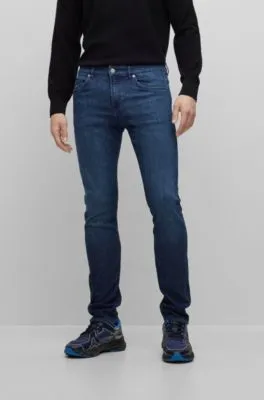 Slim-fit jeans in dark-blue Italian lightweight denim