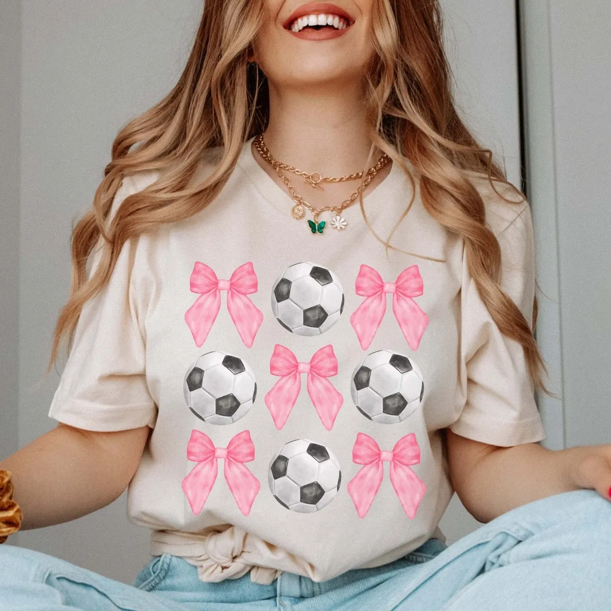 Soccer And Bows Collage Tee