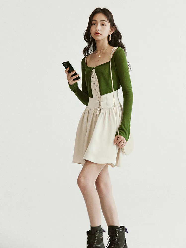 Square Collar Knitted Short Cardigan