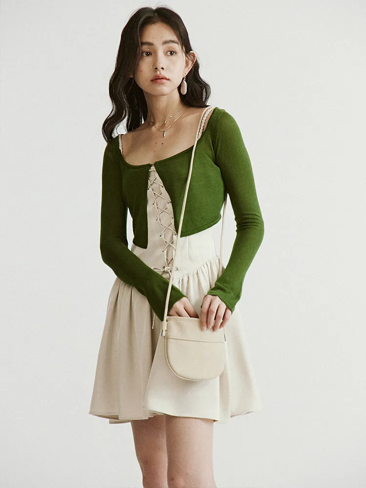 Square Collar Knitted Short Cardigan