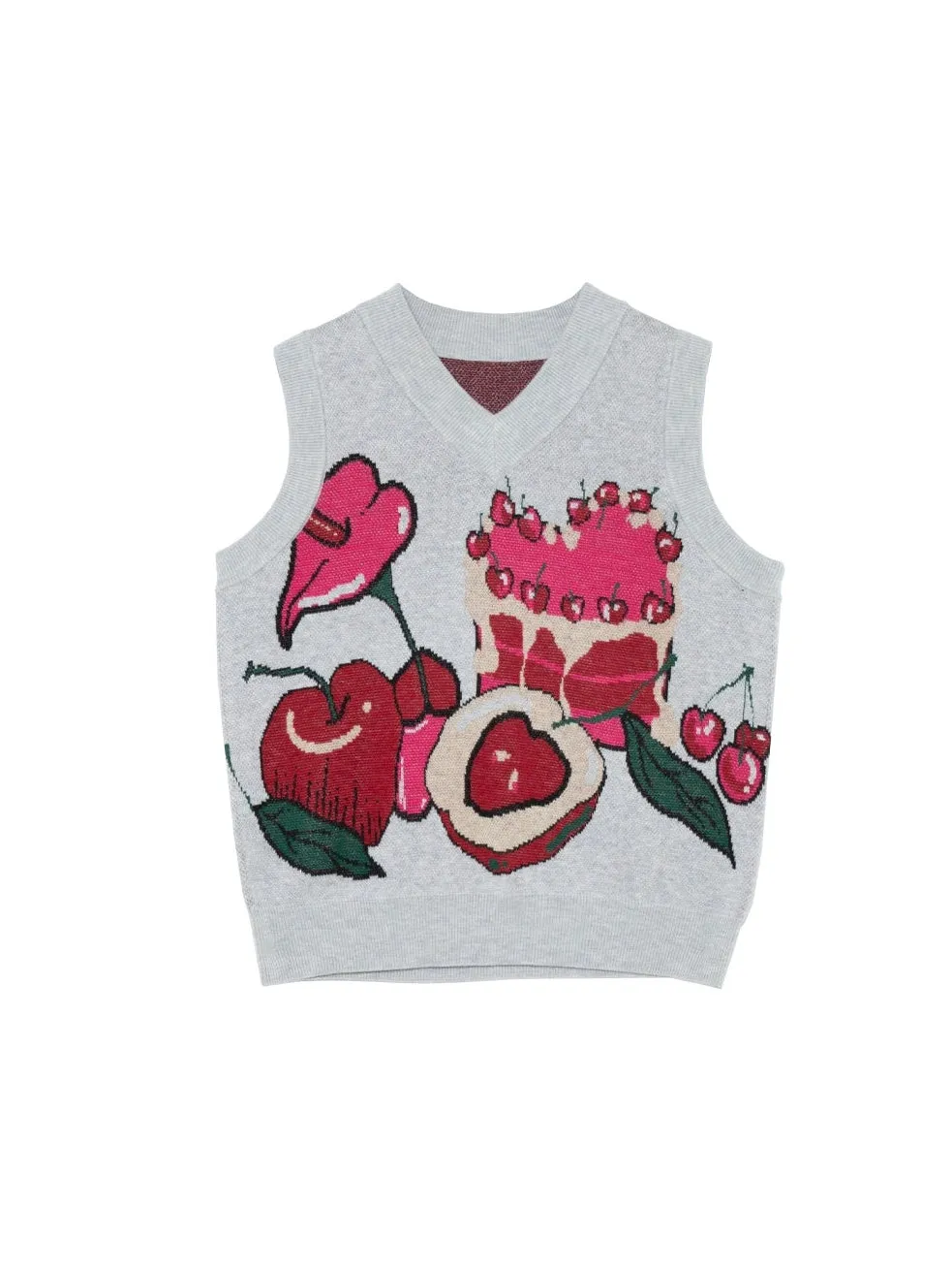 Still Life Combination Pattern Jacquard V-neck Vest