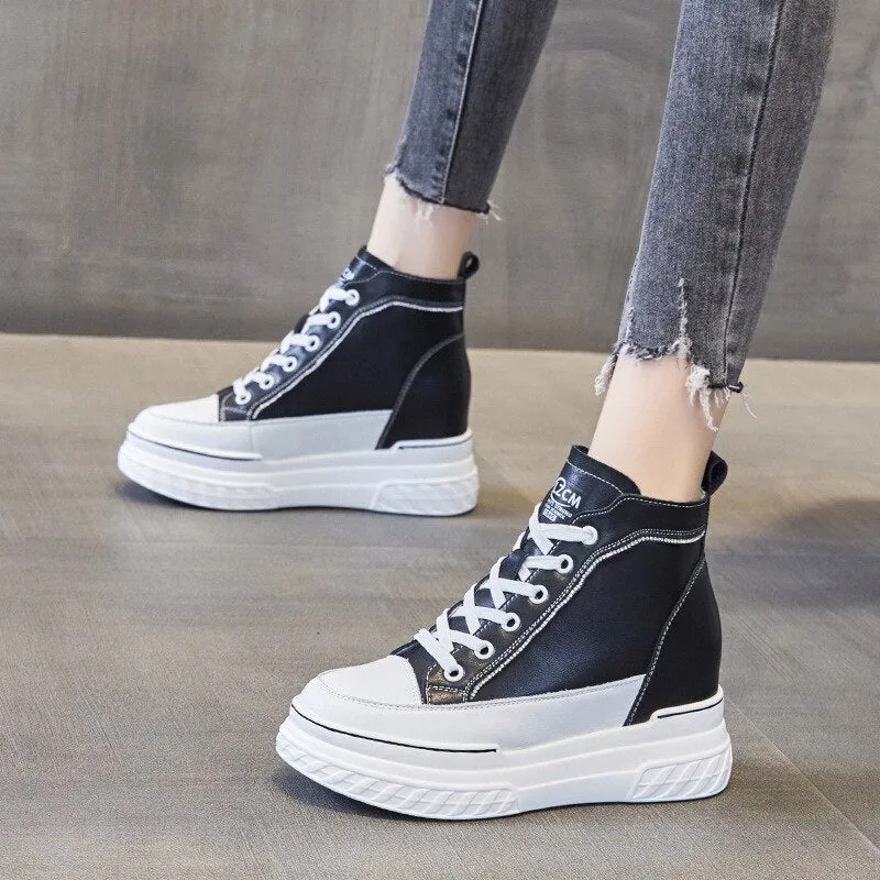 Super Thick Sole Lace Up Platform Chunky Wedge Sneakers for Women