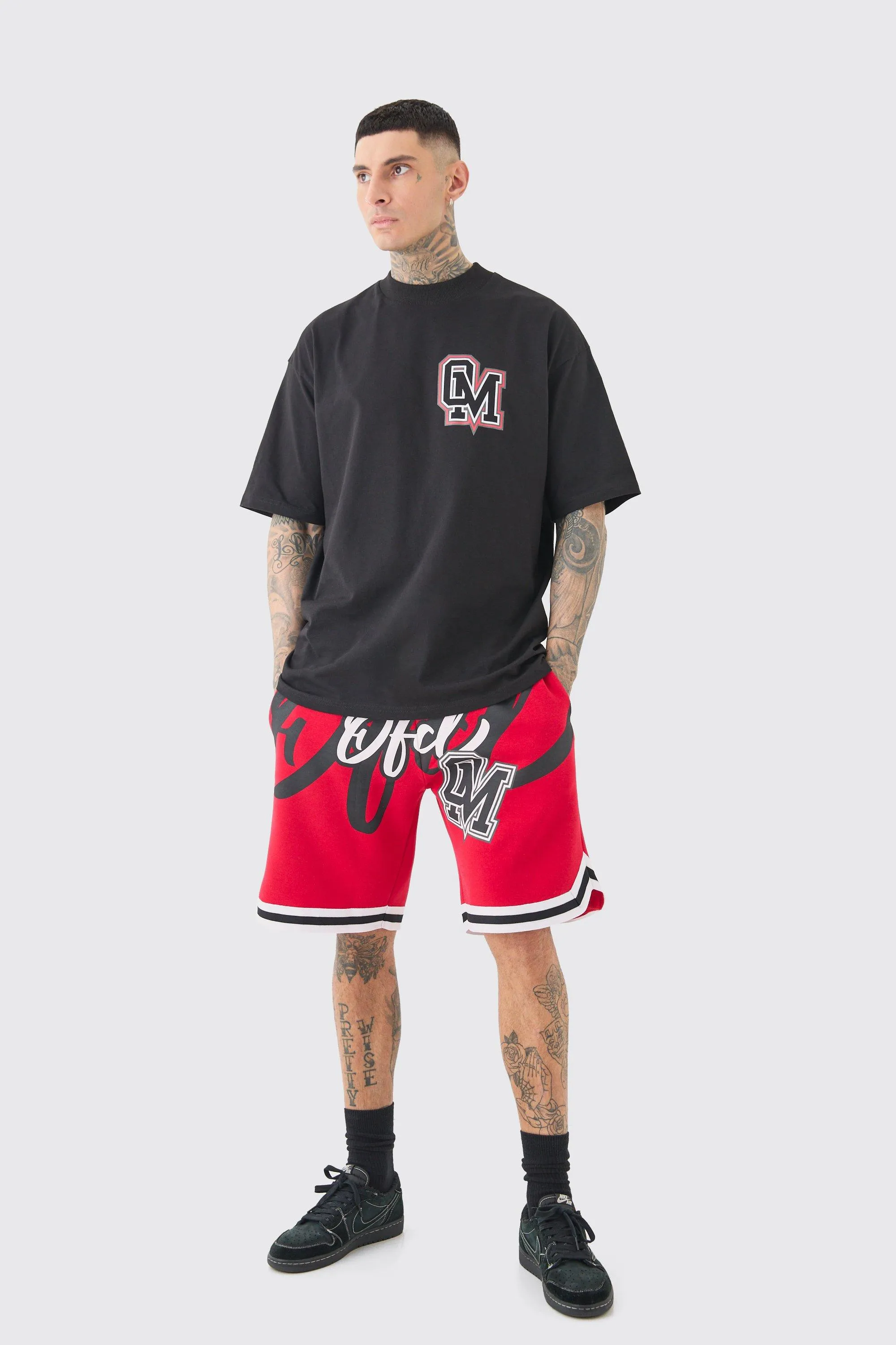 Tall Oversized OFCL Basketball T-shirt & Short Set | boohooMAN UK