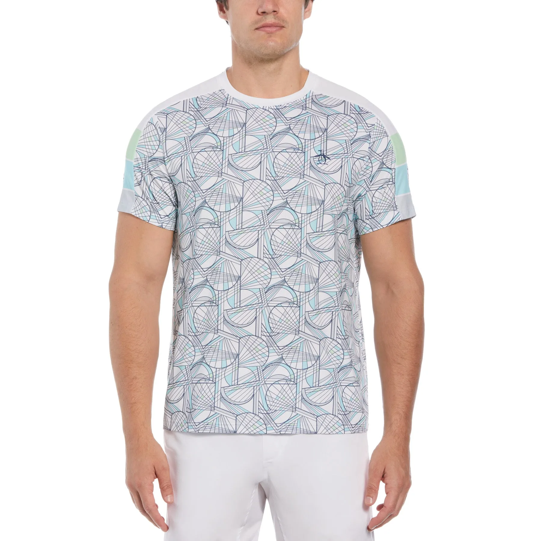 Tennis Racket Print Performance Short Sleeve Tennis T-Shirt In Bright White