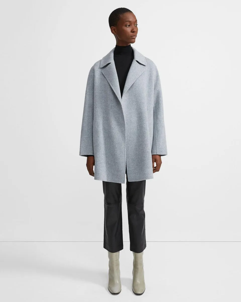 Theory Overlay Wool Cashmere Open Front Jacket Blue Grey Melange