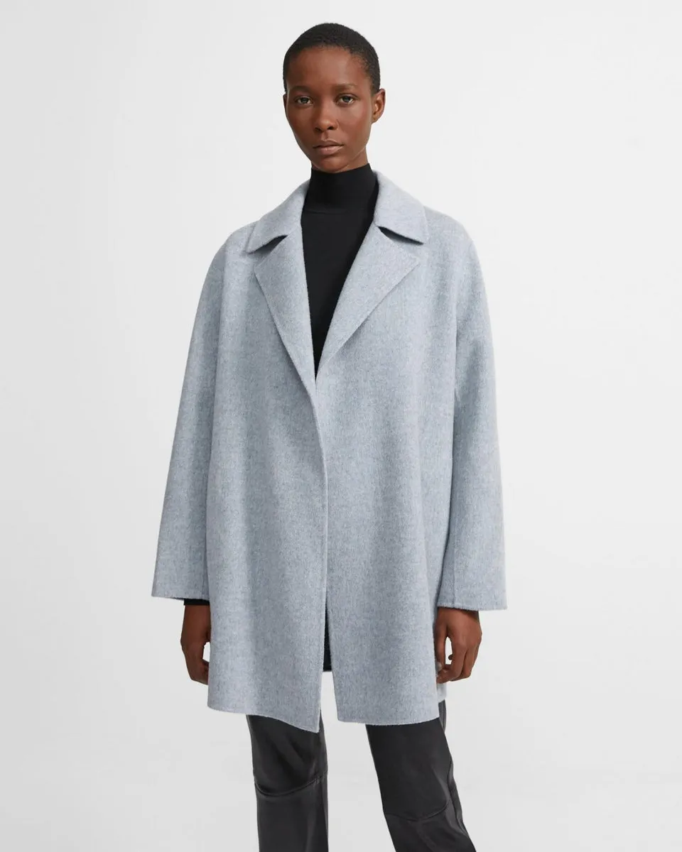 Theory Overlay Wool Cashmere Open Front Jacket Blue Grey Melange