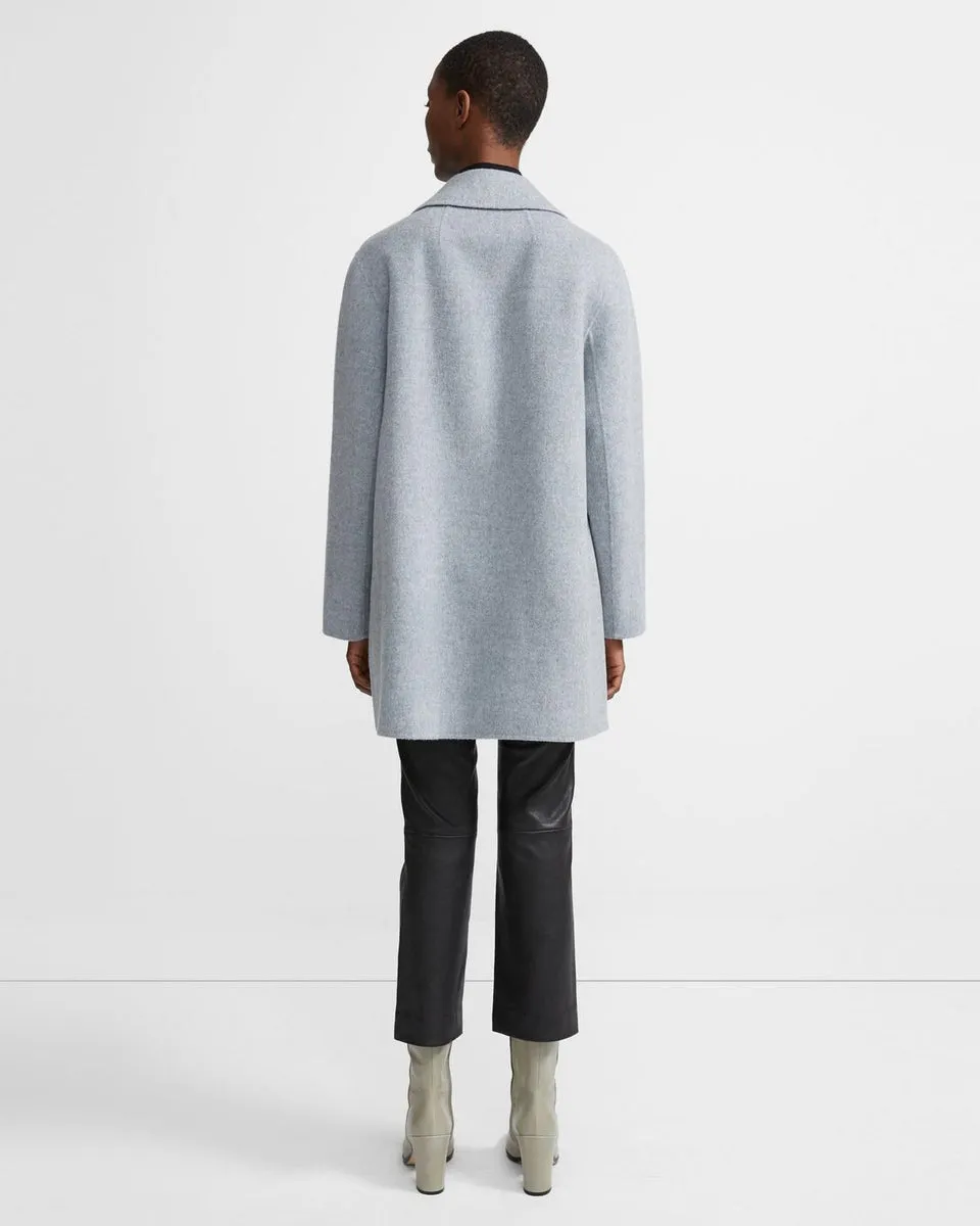 Theory Overlay Wool Cashmere Open Front Jacket Blue Grey Melange