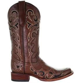 Tooled-Inlay Square Toe Cowboy Boots