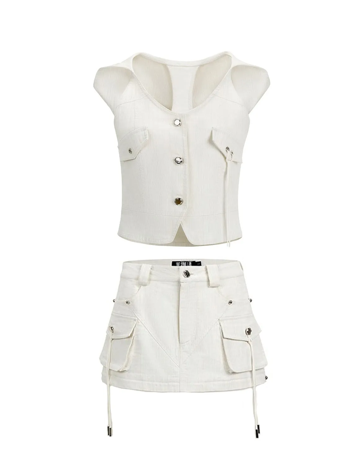 Tooling Hooded Short Vest & Short Skirt