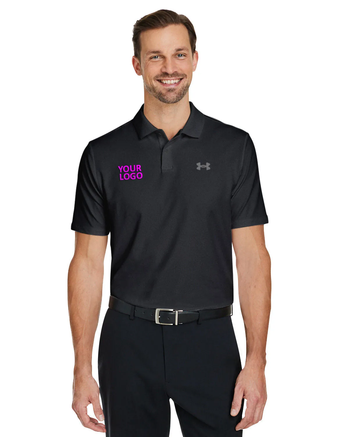 Under Armour Mens Performance 3.0 Custom Golf Polos, Black