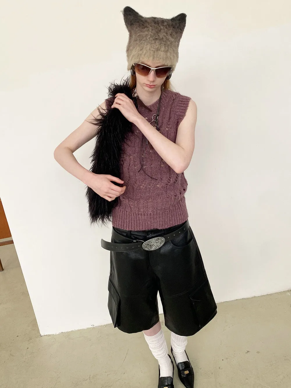 Unisex Low-Gage Knit Damage Mesh Layered Vest