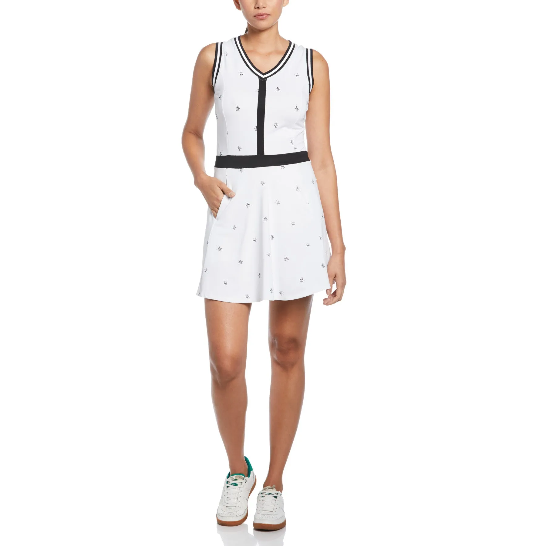 V-Neck Allover Pete Print Tennis Dress In Bright White