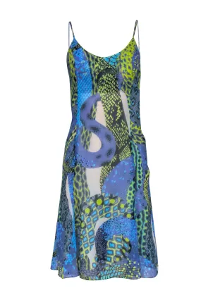 Versace Jeans Couture - Blue & Green Python Print Sleeveless Dress Sz 4