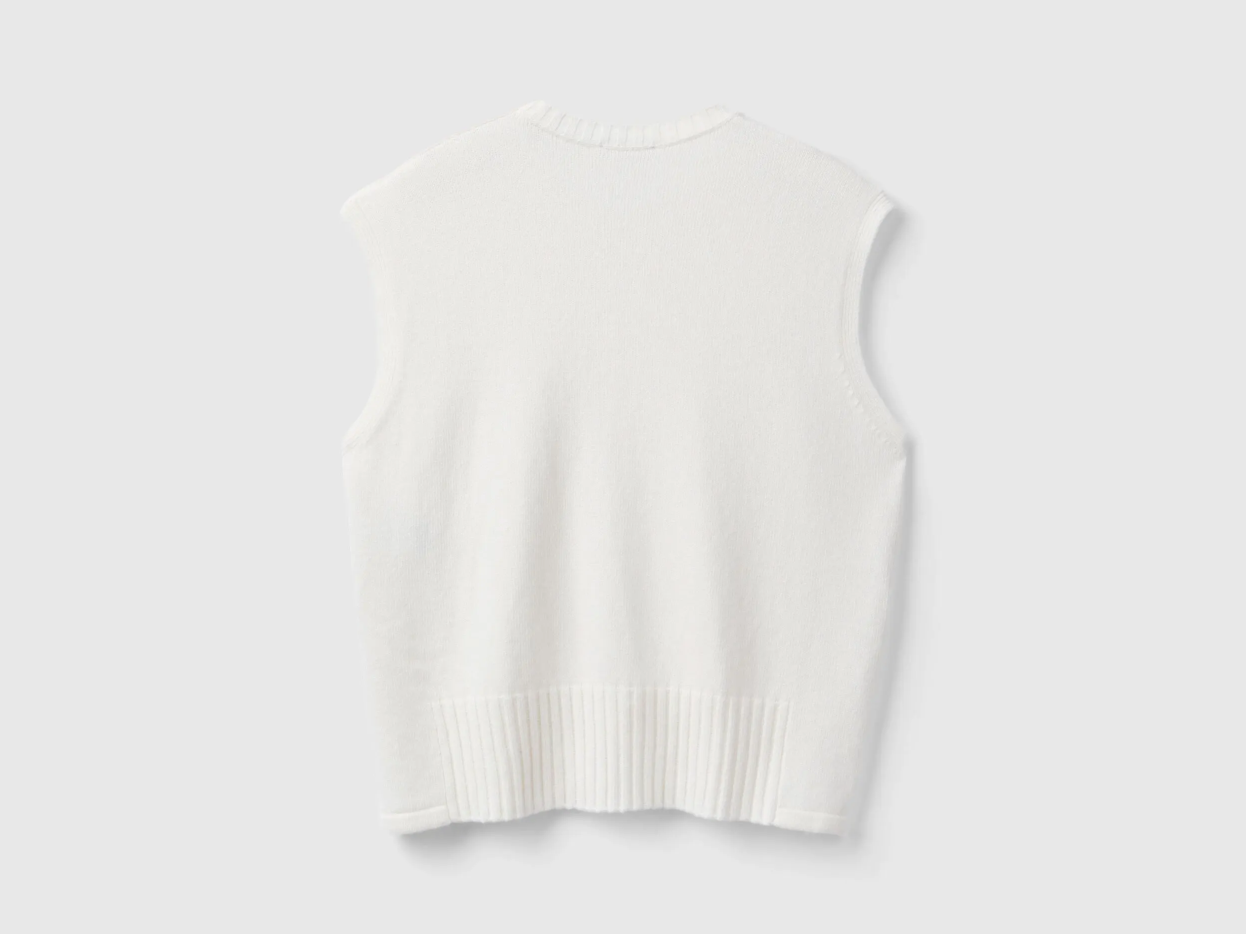 Vest in wool and viscose blend - Creamy White | Benetton