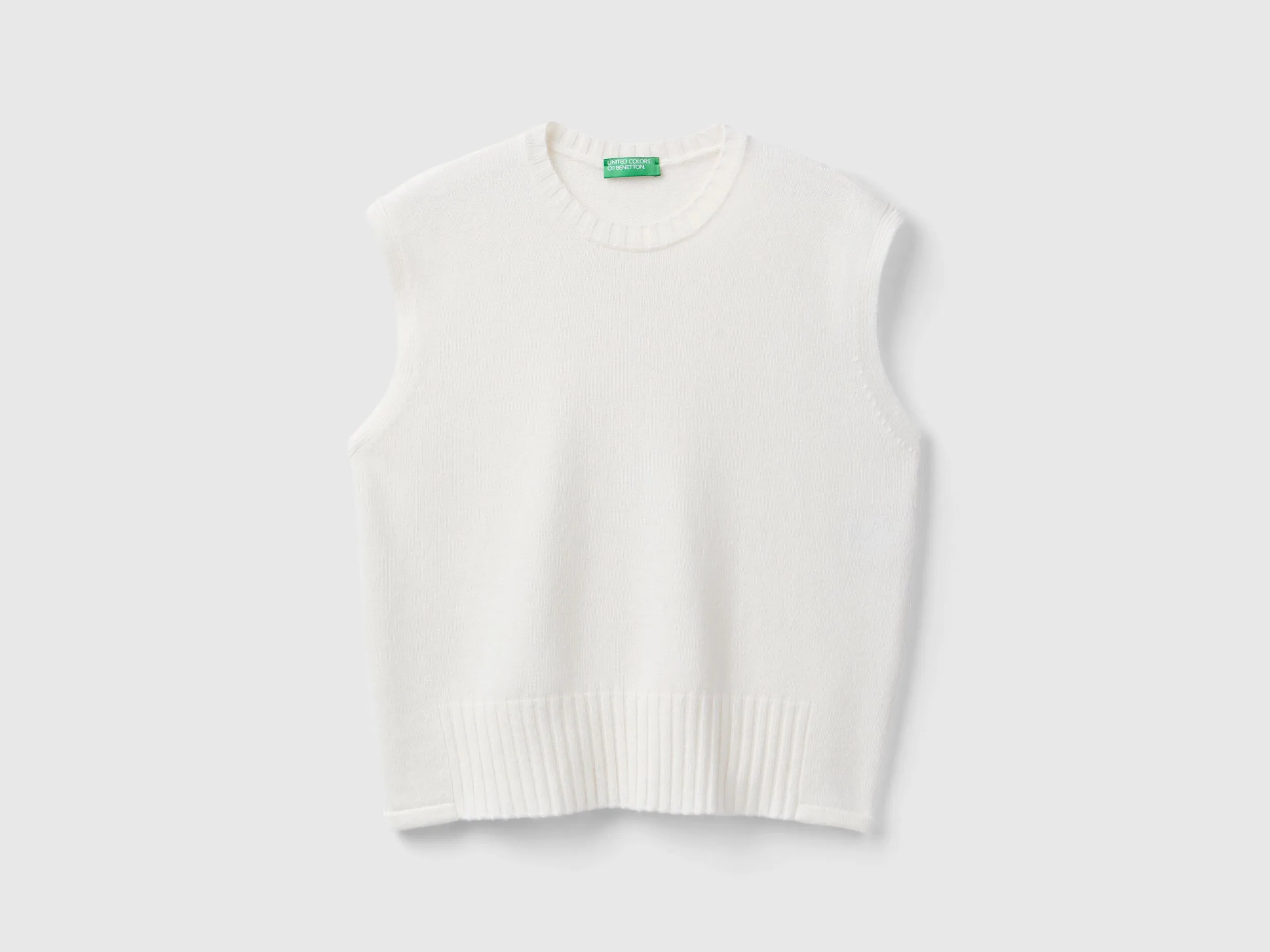 Vest in wool and viscose blend - Creamy White | Benetton