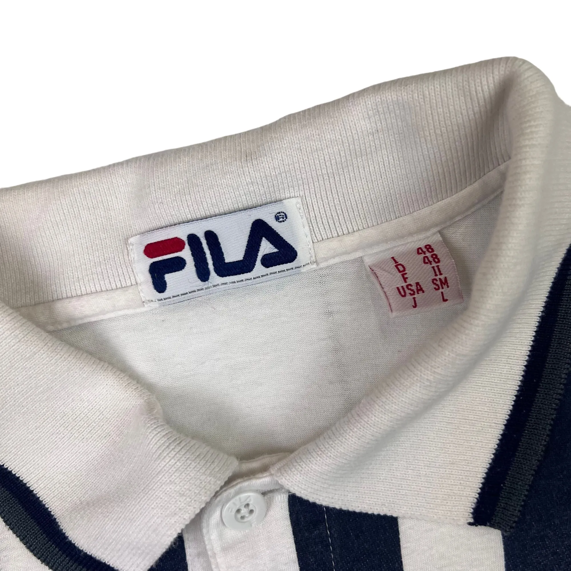 Vintage Fila Striped Tennis Polo Shirt Navy White Grey