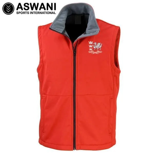 Wales Seniors Cricket Unisex Softshell Bodywarmer / Gilet