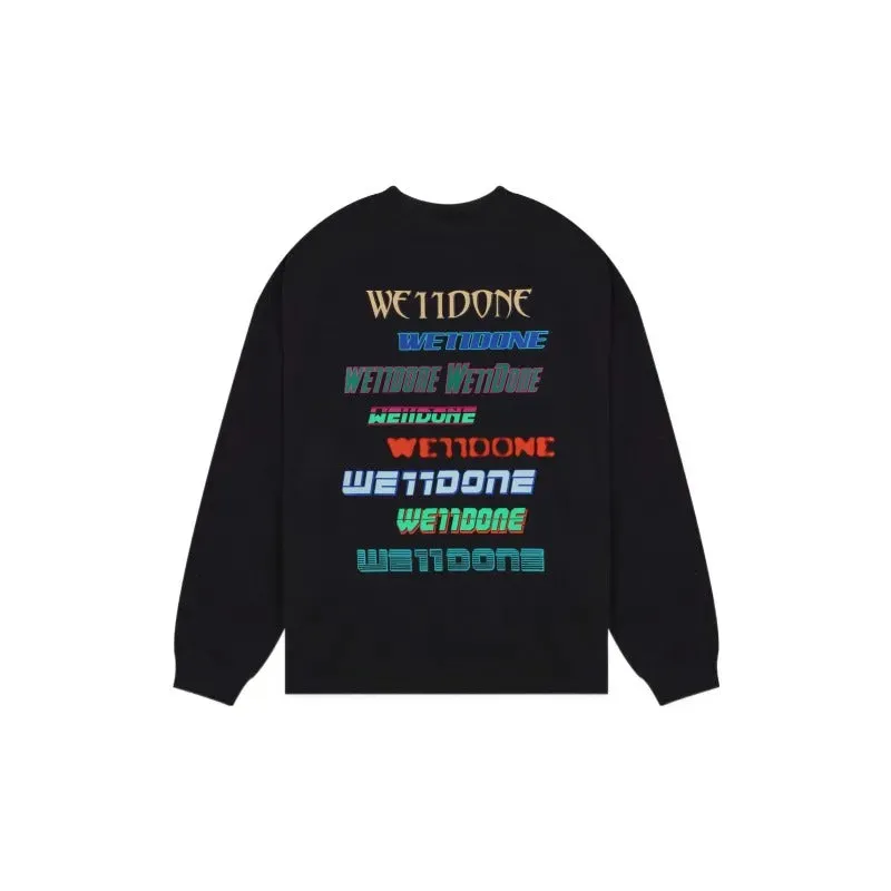     We11done   Barrage Series Logo Print Contrast Color Dopamine Letters Rainbow Barrage Round Neck Hoodie