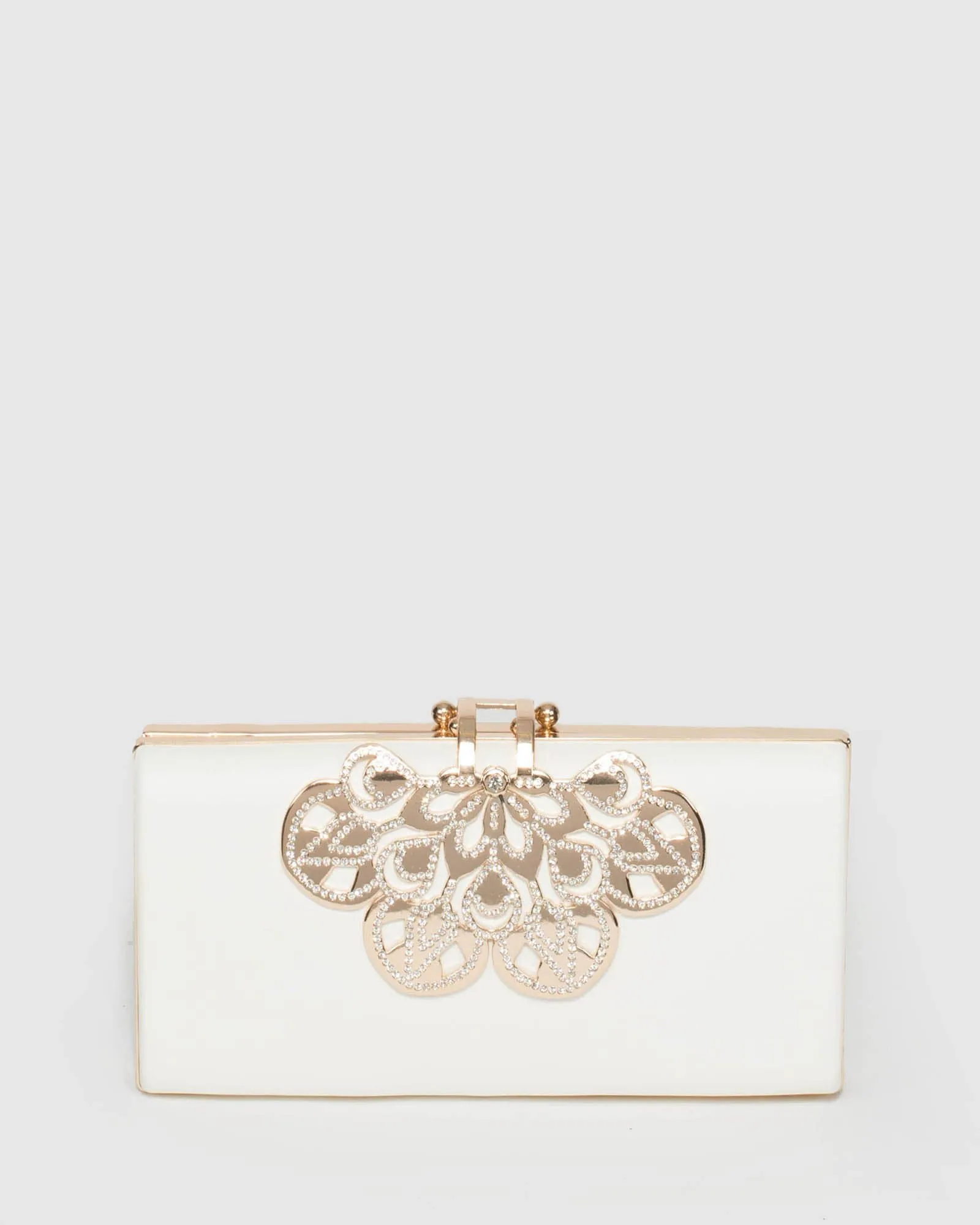 White Quinn Clip Evening Clutch Bag