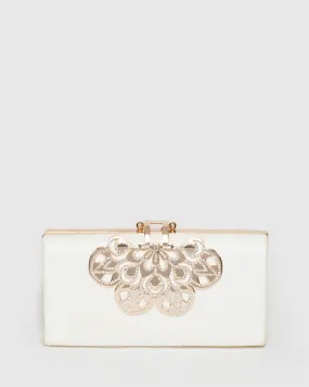 White Quinn Clip Evening Clutch Bag