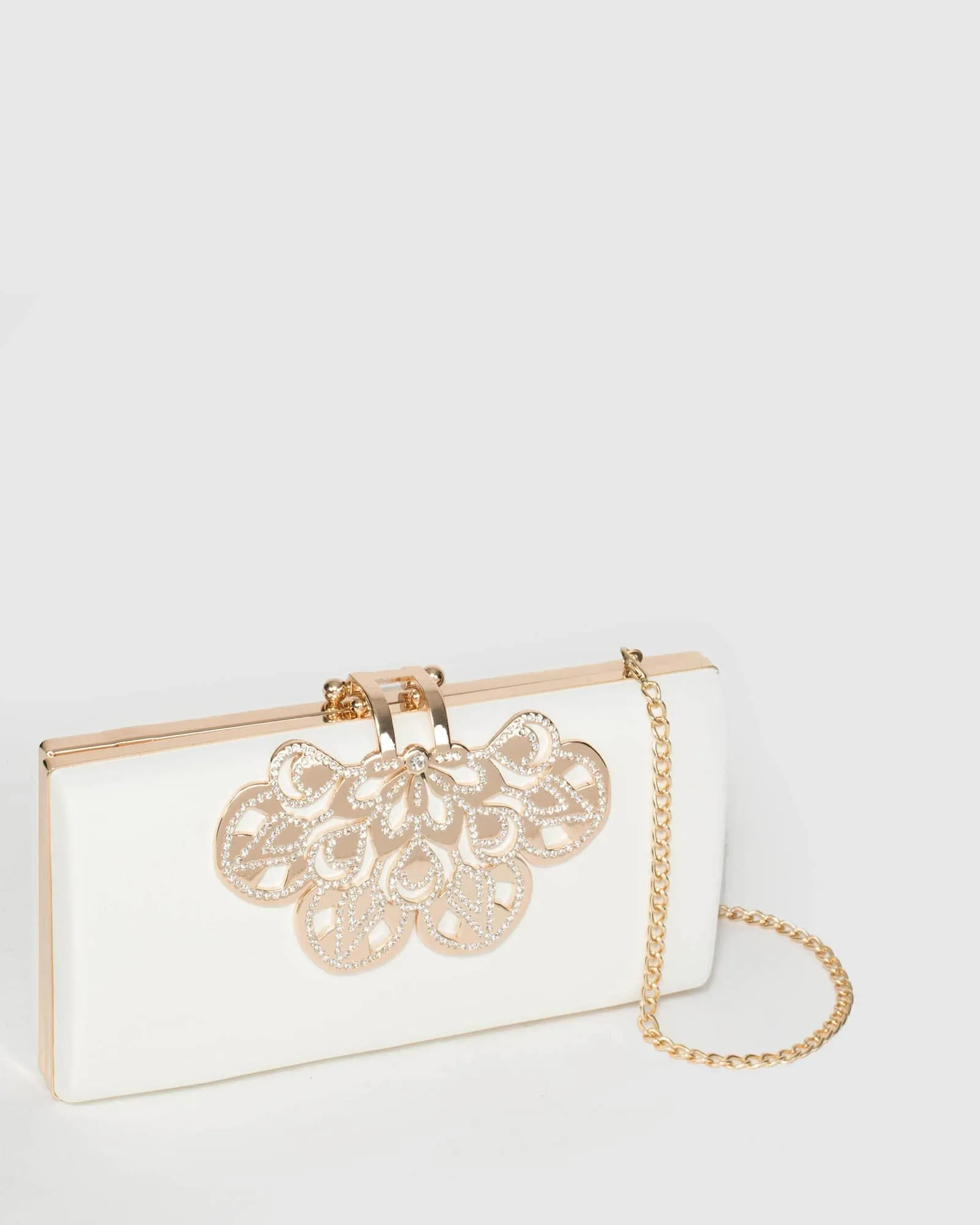 White Quinn Clip Evening Clutch Bag