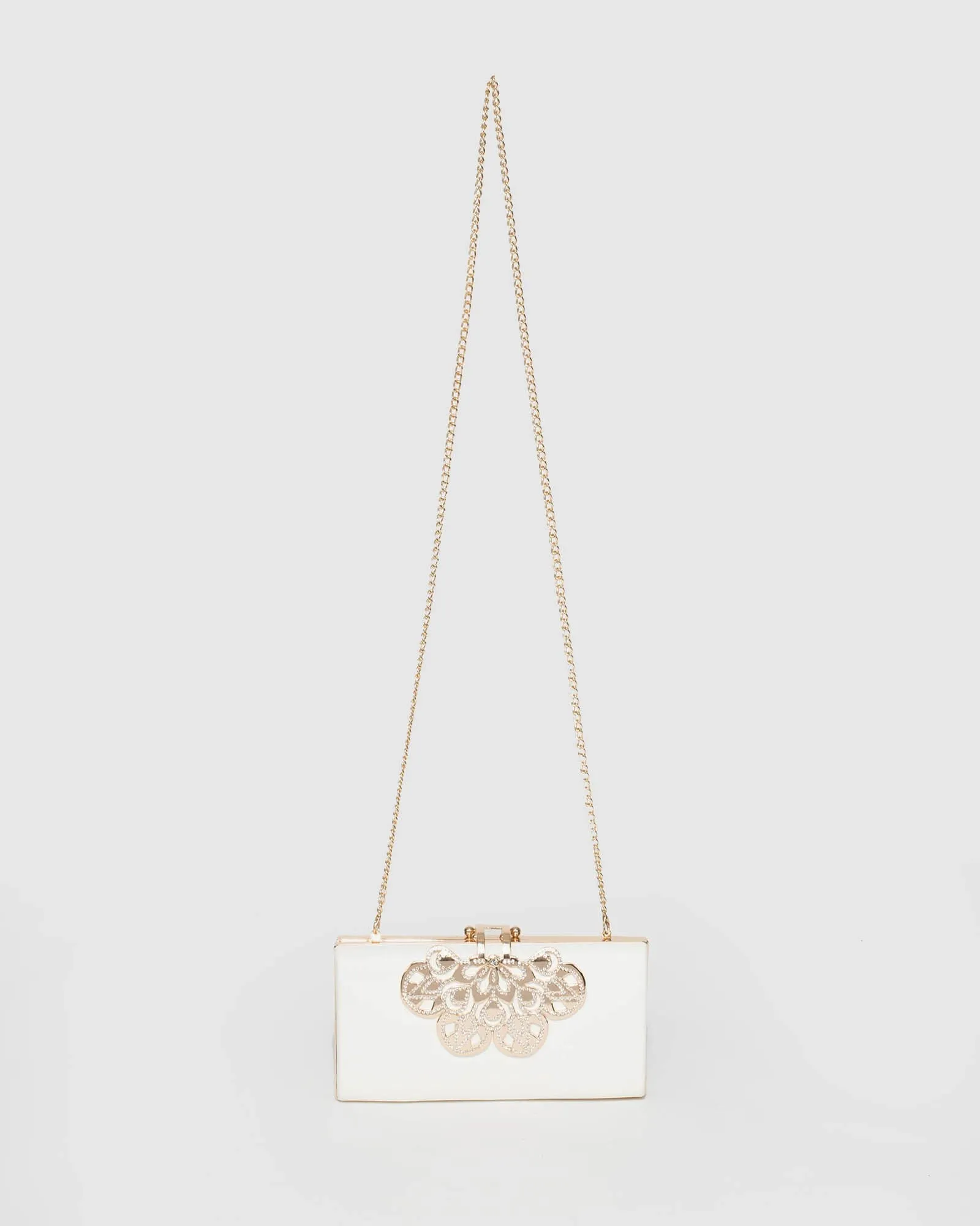 White Quinn Clip Evening Clutch Bag