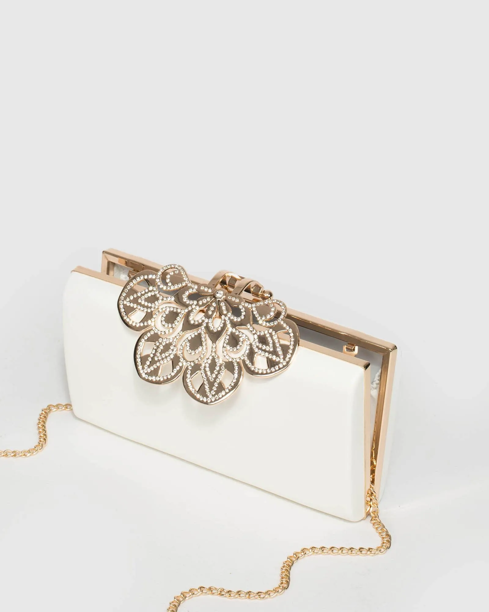 White Quinn Clip Evening Clutch Bag