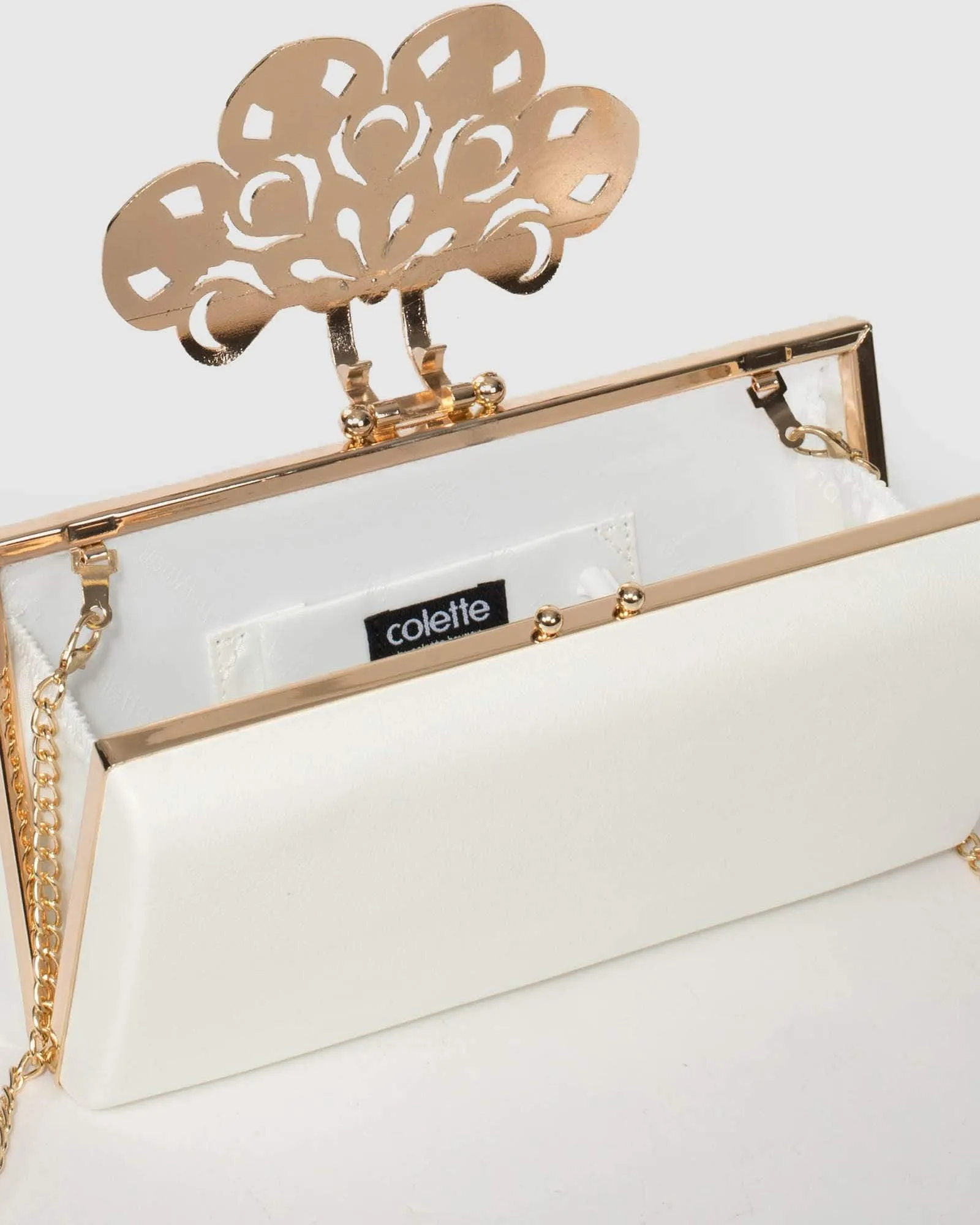 White Quinn Clip Evening Clutch Bag