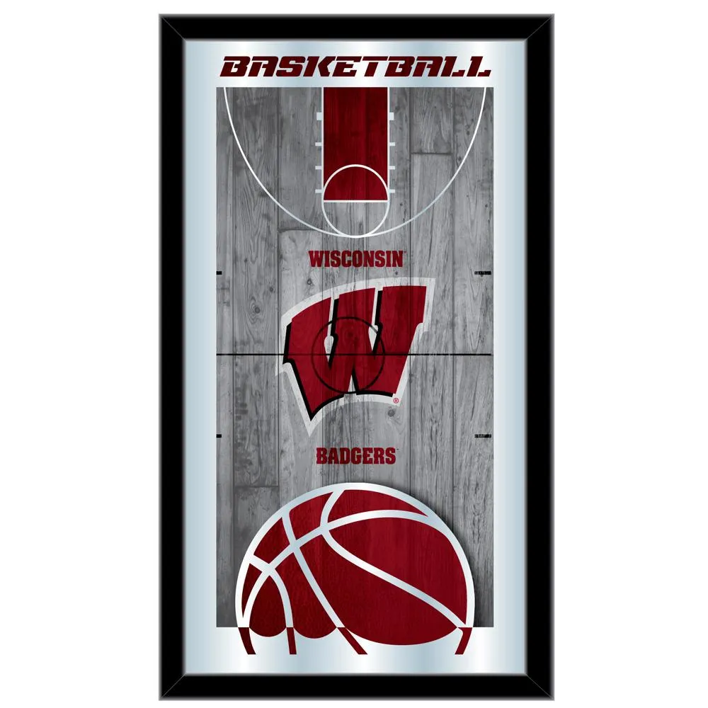 Wisconsin Badgers HBS Red Basketball Framed Hanging Glass Wall Mirror (26x15)