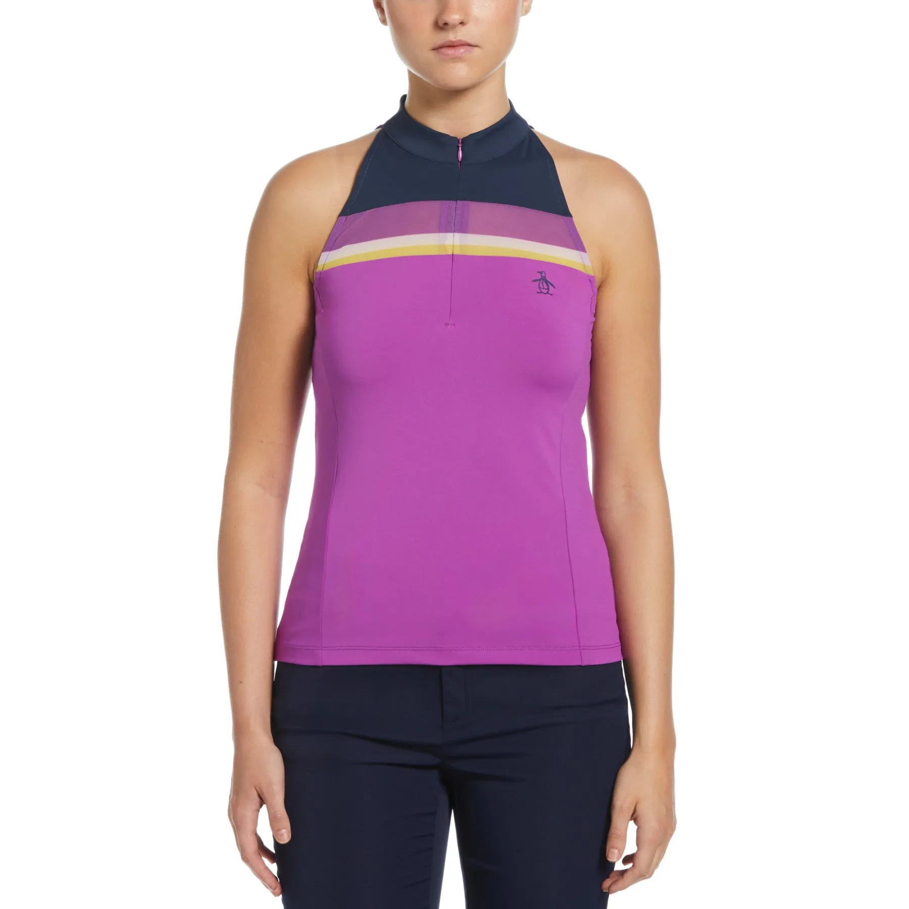 Women's Colour Block Halter Tennis Top In Purple Cactus Flower